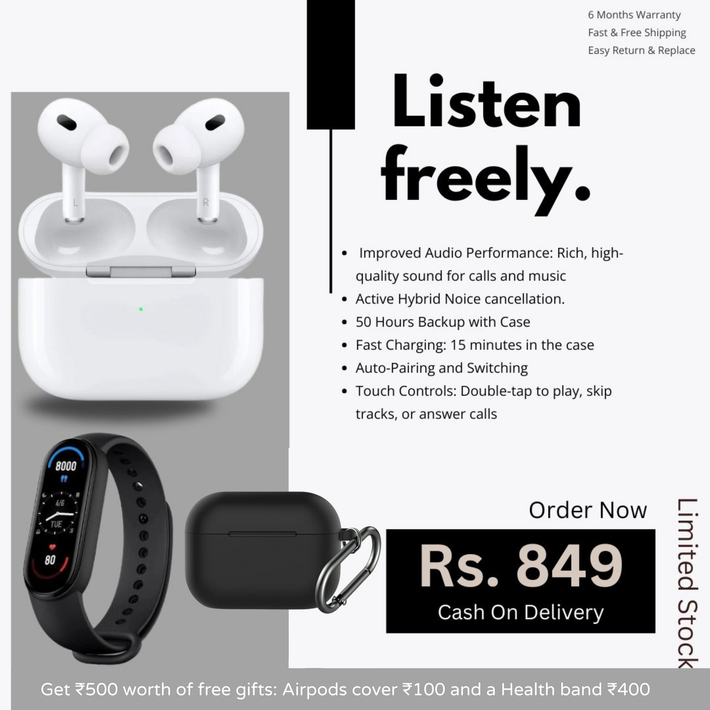 Apple Airpods (ANC) (6 Months Replace Warranty) + Fit Band & Silicon Cover FREE - Tech Tribes