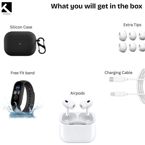 Apple Airpods (ANC) (6 Months Replace Warranty) + Fit Band & Black Silicon Cover FREE (Android + IOS supported ) - Tribes