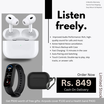 Apple Airpods (ANC) (6 Months Replace Warranty) + Fit Band & Silicon Cover FREE - Tech Tribes