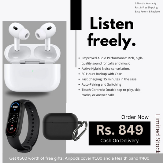 Apple Airpods (ANC) (6 Months Replace Warranty) + Fit Band & Silicon Cover FREE - Tech Tribes