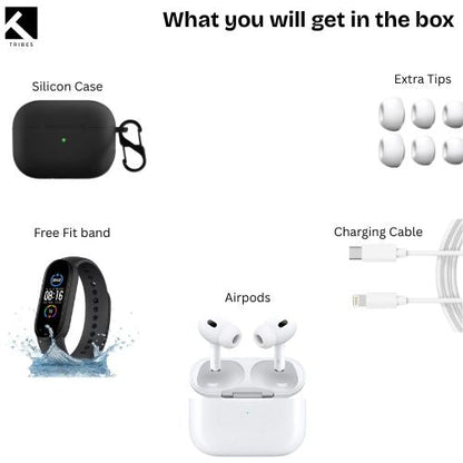 Apple Airpods (ANC) (6 Months Replace Warranty) + Fit Band & Black Silicon Cover FREE (Android + IOS supported ) - Tribes